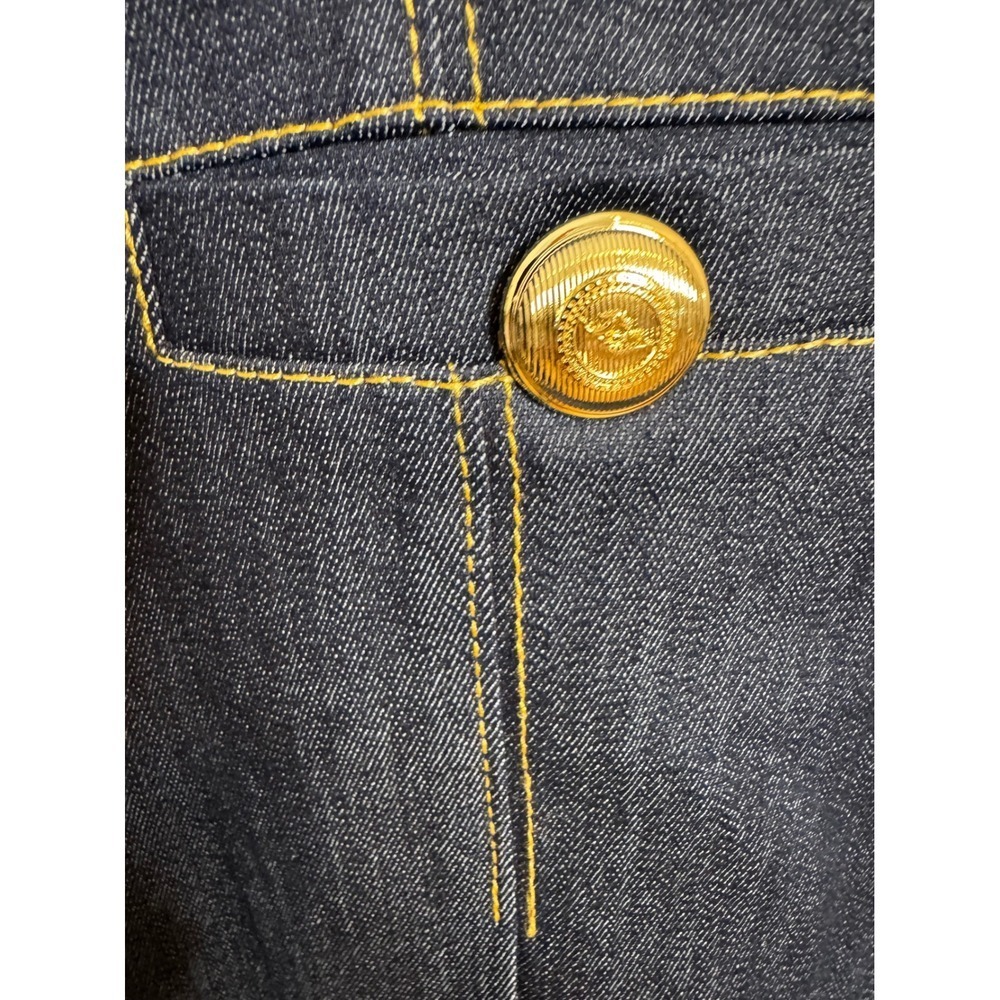 Cinq a Sept Denim Sheath Dress Gold Button Fringe Detail Short Sleeve - Picture 9 of 9